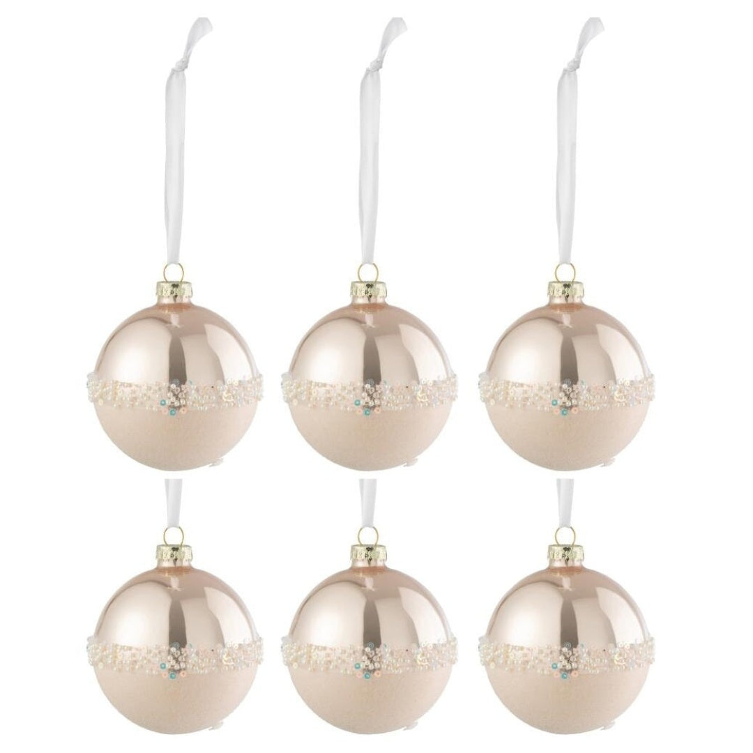 6 boules de Noël rose clair paillettes