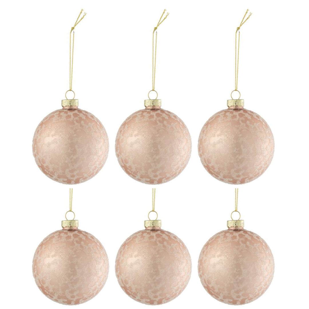 6 boules de Noël givre verre rose clair