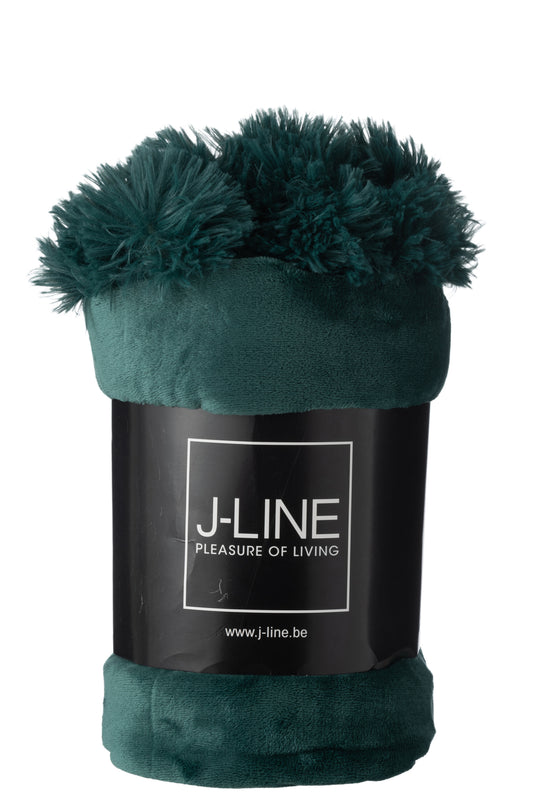 Plaid pompon vert foncé