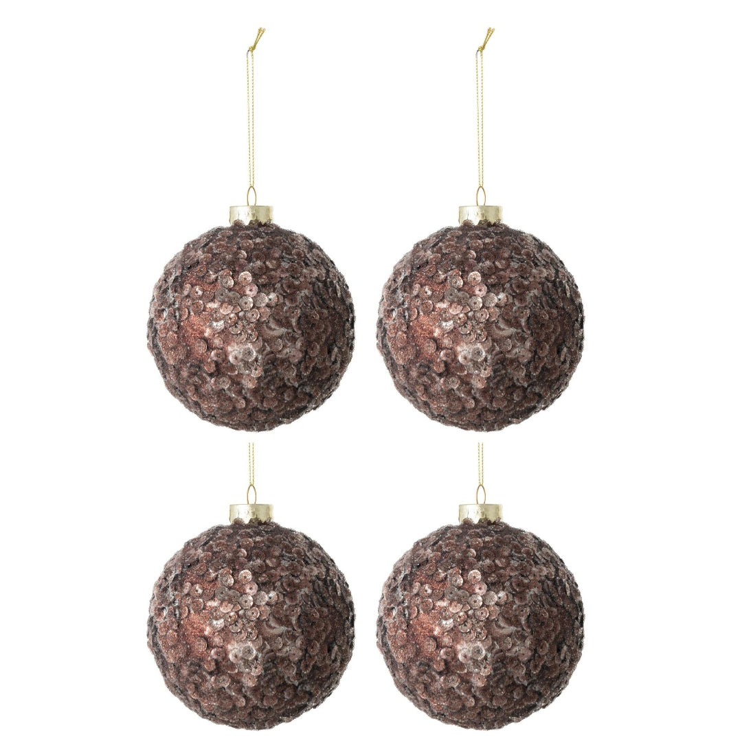 4 boules de Noël givre verre marron
