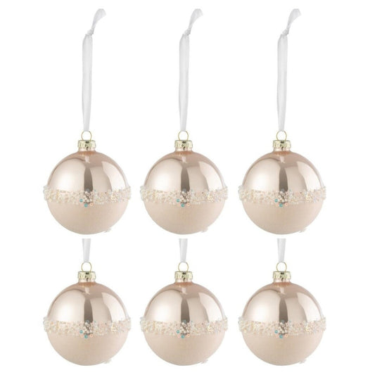 6 boules de Noël rose clair paillettes