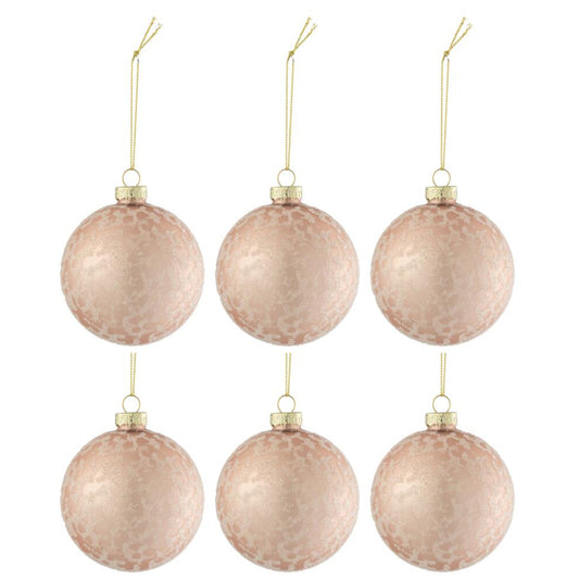6 boules de Noël givre verre rose clair