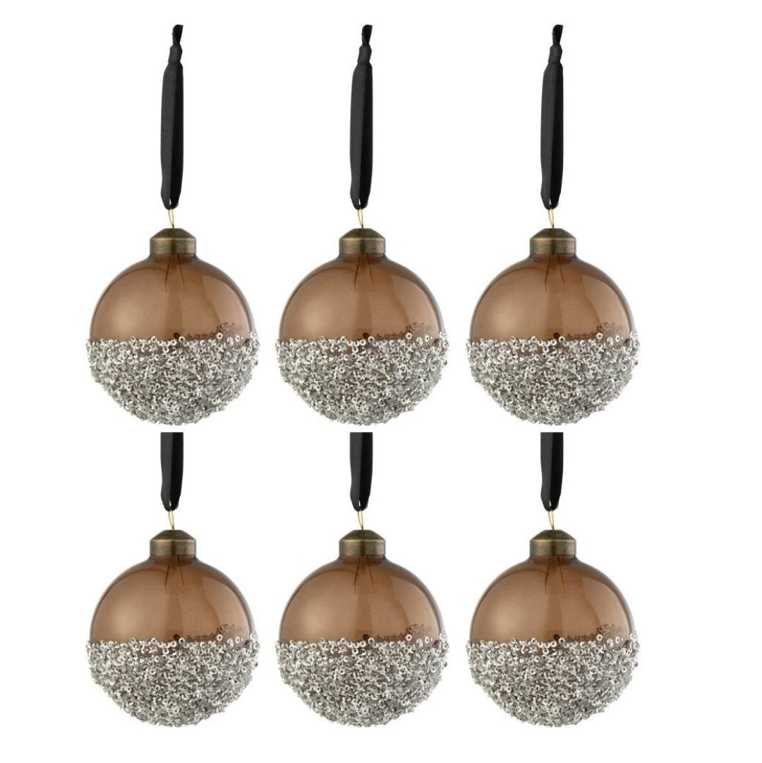 6 boules de Noël perles argent verre