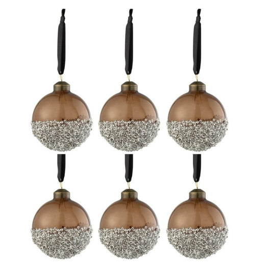 6 boules de Noël perles argent verre
