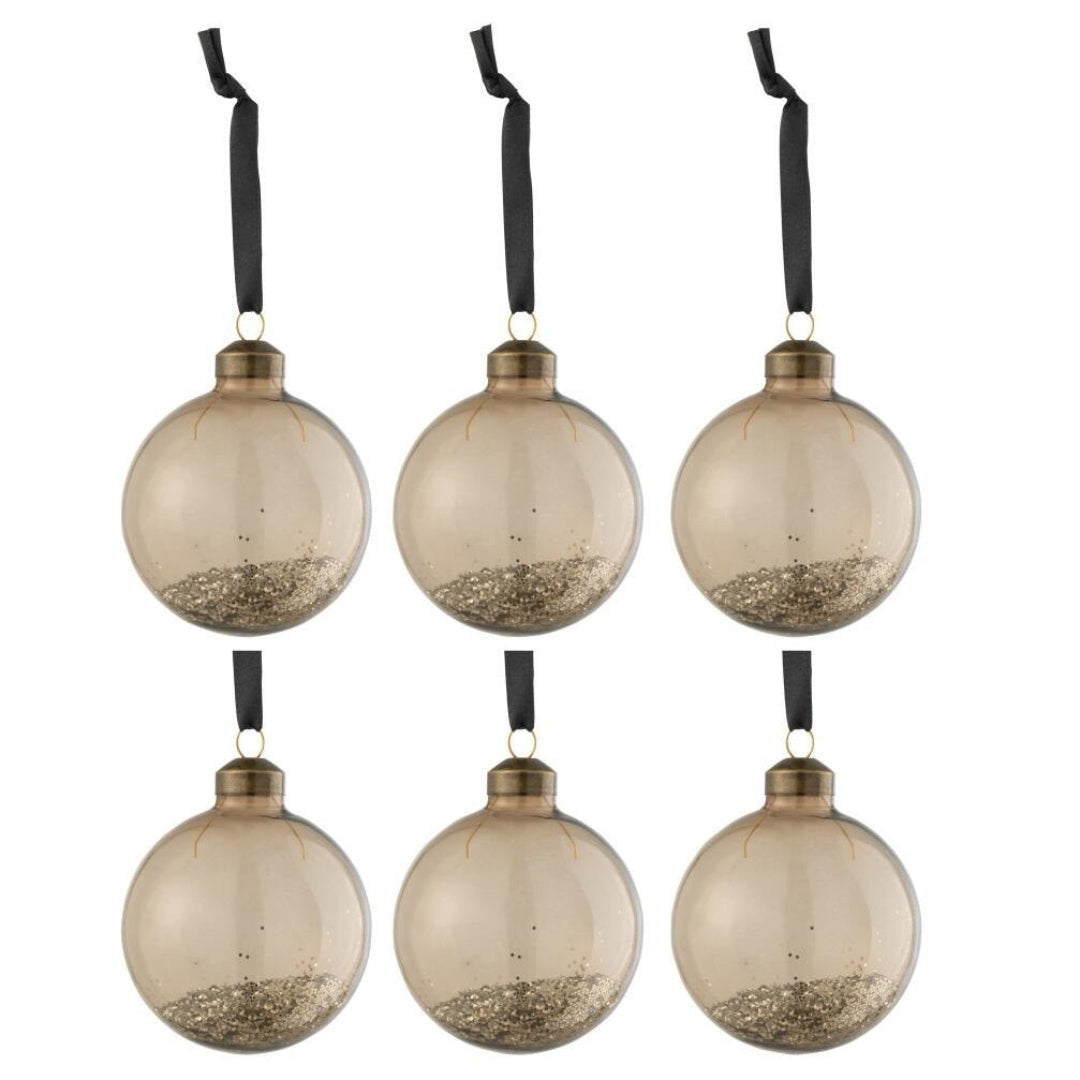 6 boules de Noël avec paillettes intérieures