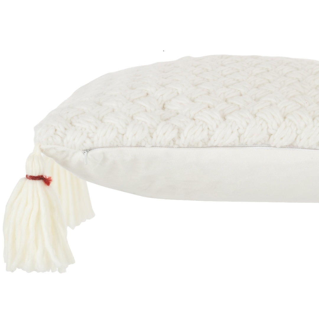 Coussin crochet frange blanc