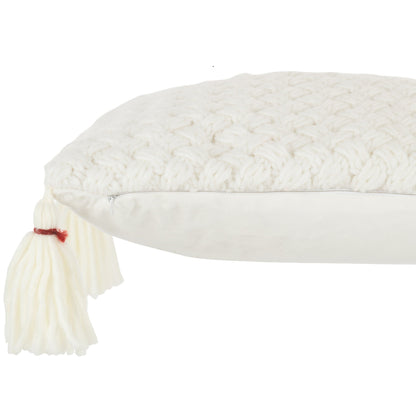 Coussin crochet frange blanc