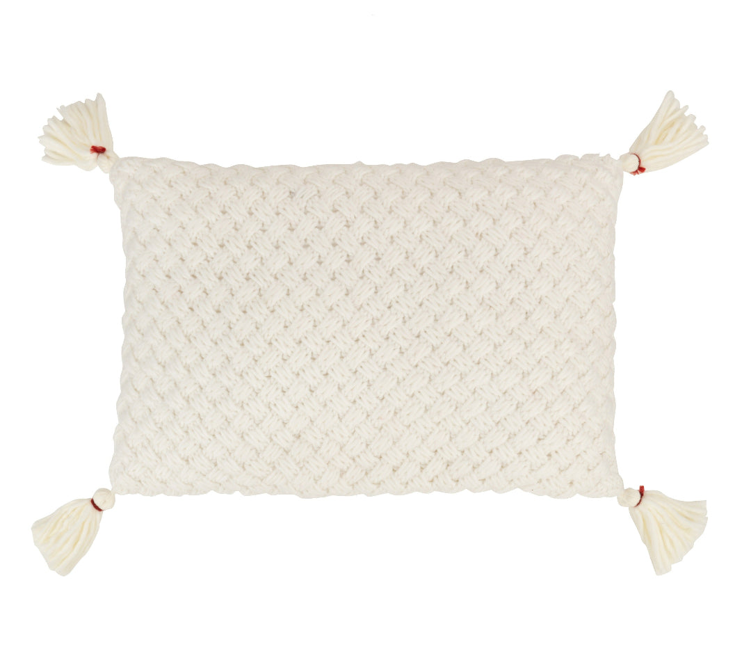 Coussin crochet frange blanc