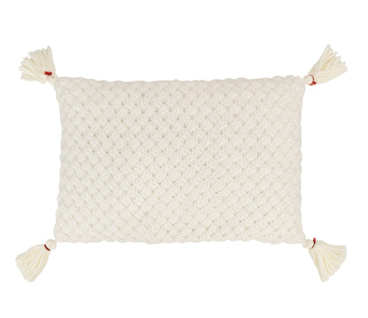 Coussin crochet frange blanc