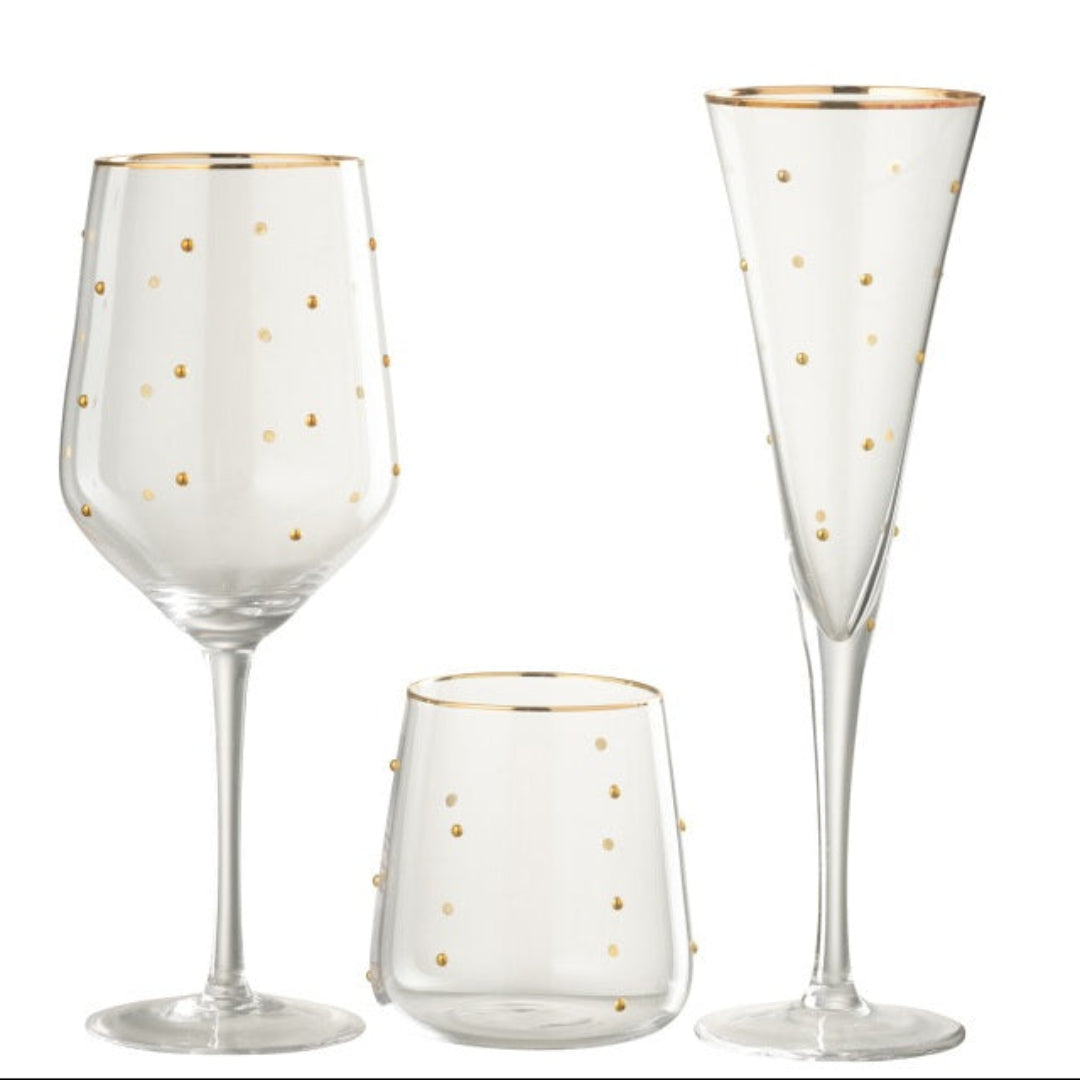 Verre à champagne pois transparent/doré
