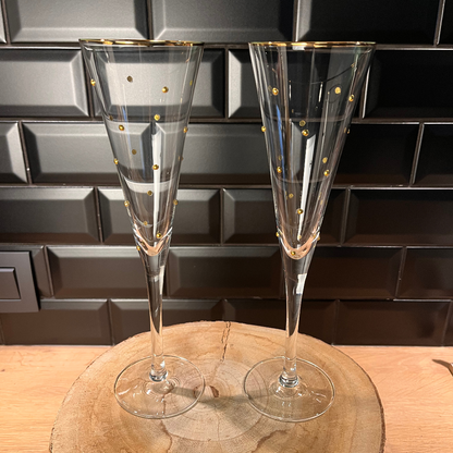 Verre à champagne pois transparent/doré