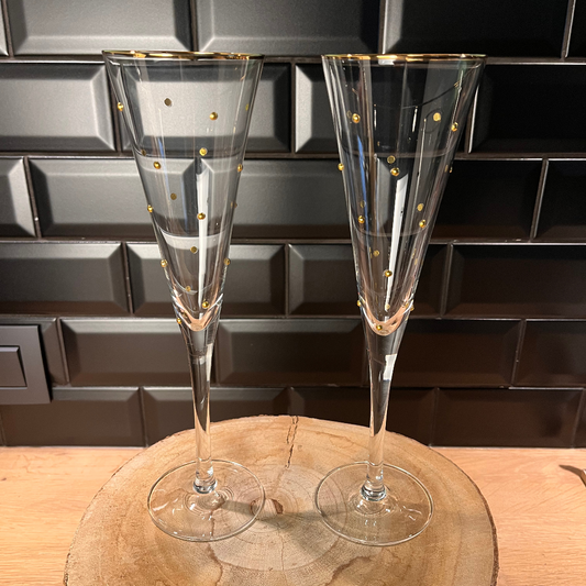 Verre à champagne pois transparent/doré