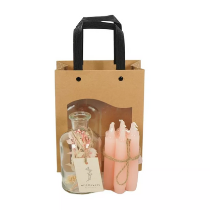 Vase fleurs séchées avec sac cadeau - Rose