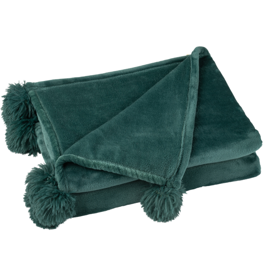 Plaid pompon vert foncé